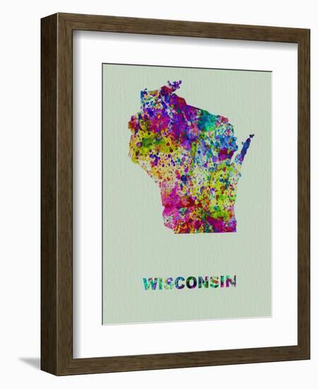 Wisconsin Color Splatter Map-NaxArt-Framed Art Print