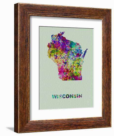 Wisconsin Color Splatter Map-NaxArt-Framed Art Print