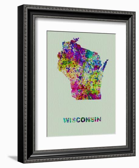 Wisconsin Color Splatter Map-NaxArt-Framed Art Print