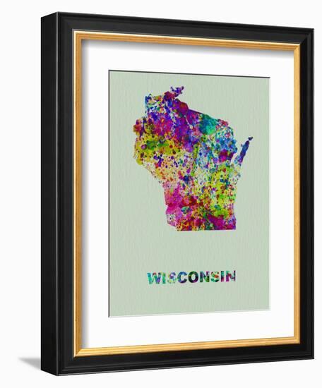 Wisconsin Color Splatter Map-NaxArt-Framed Art Print