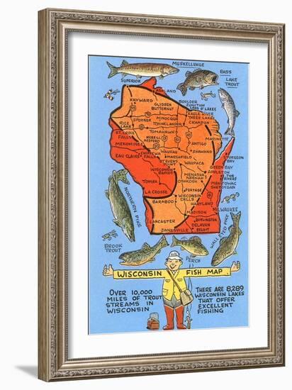 Wisconsin Fish Map-null-Framed Art Print