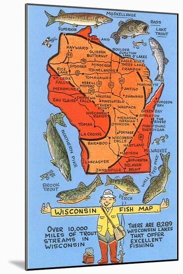 Wisconsin Fish Map-null-Mounted Art Print