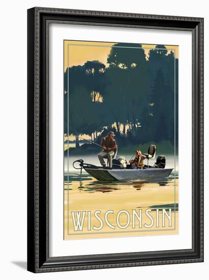 Wisconsin - Fishermen in Boat-Lantern Press-Framed Art Print