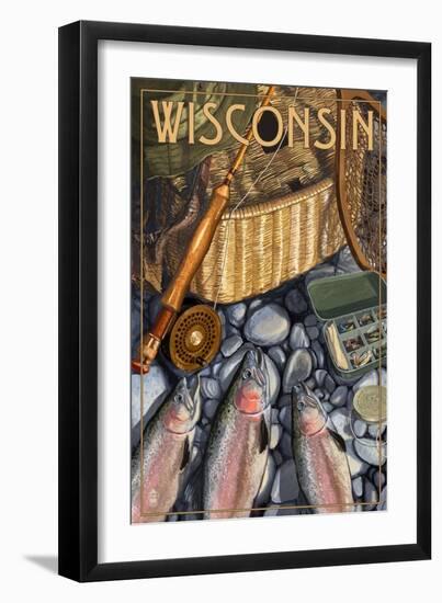 Wisconsin - Fishing Still Life-Lantern Press-Framed Art Print