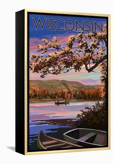 Wisconsin - Lake at Dusk-Lantern Press-Framed Stretched Canvas