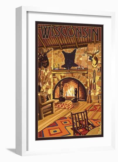 Wisconsin - Lodge Interior-Lantern Press-Framed Art Print