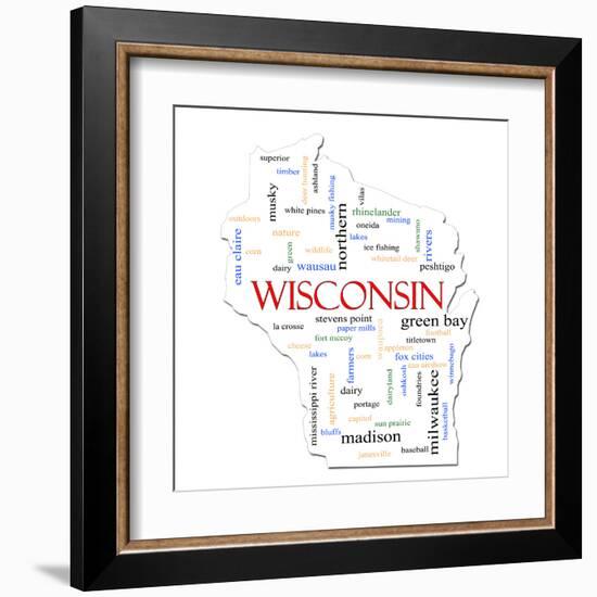 Wisconsin Map Word Cloud Concept-mybaitshop-Framed Art Print