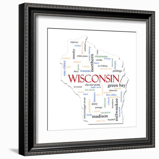 Wisconsin Map Word Cloud Concept-mybaitshop-Framed Art Print