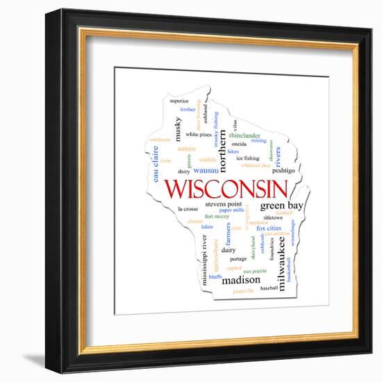 Wisconsin Map Word Cloud Concept-mybaitshop-Framed Art Print
