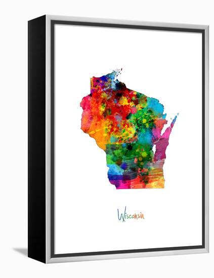 Wisconsin Map-Michael Tompsett-Framed Stretched Canvas