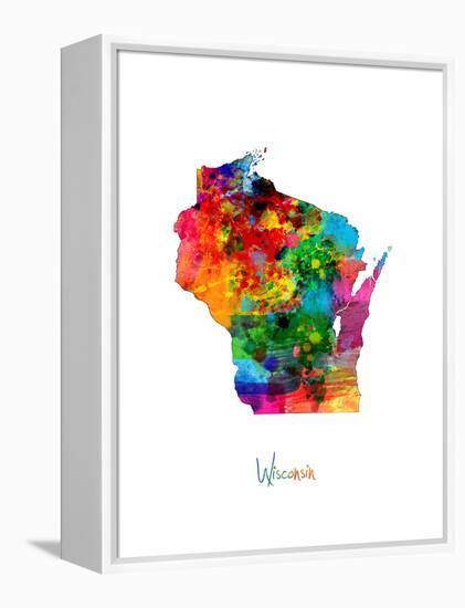 Wisconsin Map-Michael Tompsett-Framed Stretched Canvas