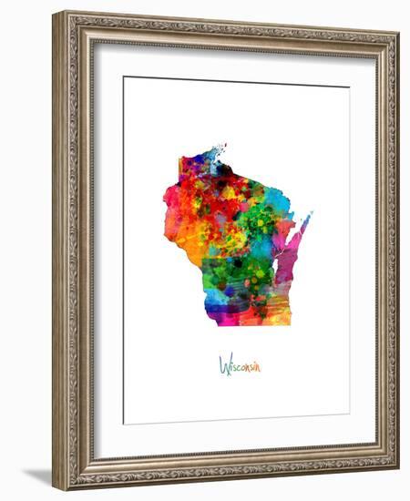 Wisconsin Map-Michael Tompsett-Framed Art Print