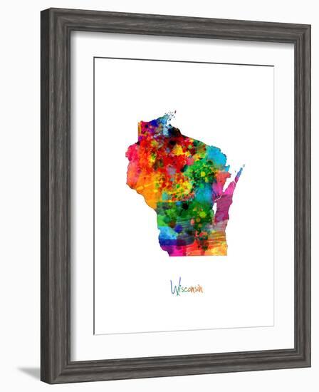 Wisconsin Map-Michael Tompsett-Framed Art Print