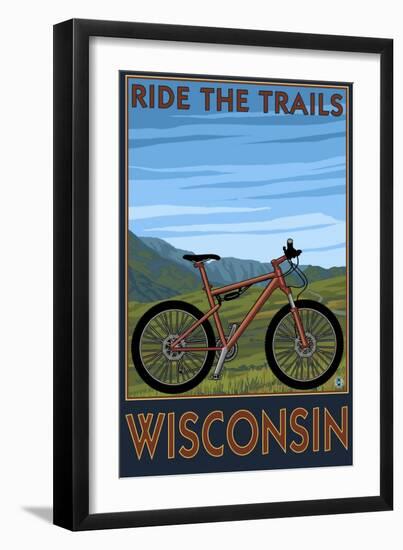 Wisconsin - Mountain Bike Scene - Ride the Trails-Lantern Press-Framed Art Print