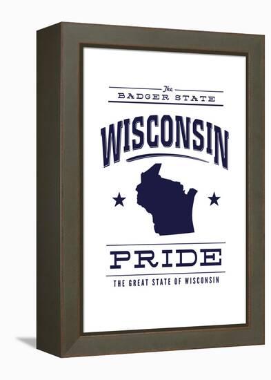 Wisconsin State Pride - Blue on White-Lantern Press-Framed Stretched Canvas