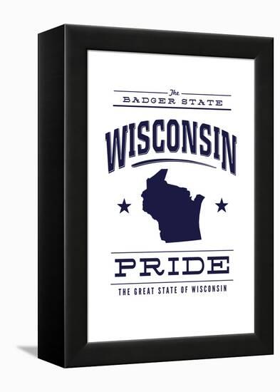 Wisconsin State Pride - Blue on White-Lantern Press-Framed Stretched Canvas