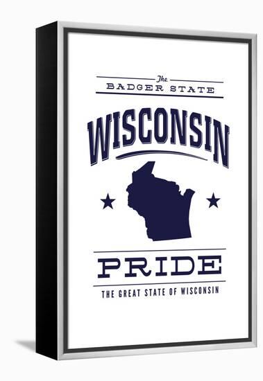 Wisconsin State Pride - Blue on White-Lantern Press-Framed Stretched Canvas