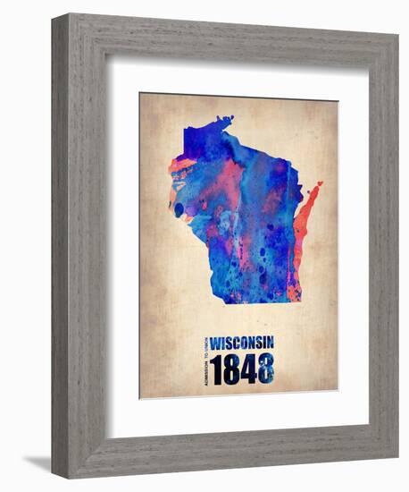 Wisconsin Watercolor Map-NaxArt-Framed Art Print