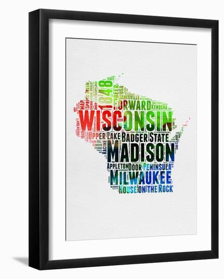 Wisconsin Watercolor Word Cloud-NaxArt-Framed Art Print