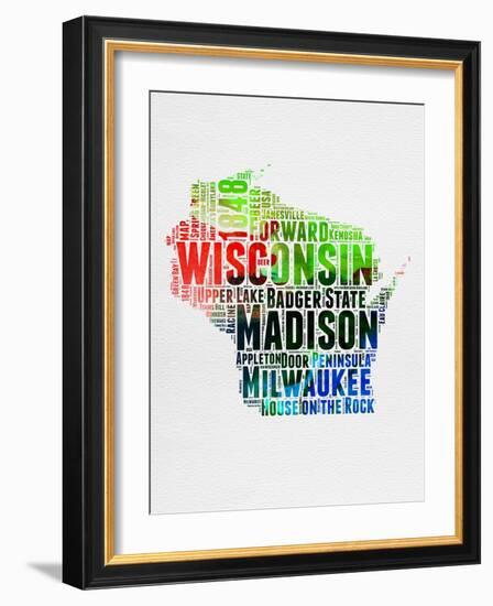 Wisconsin Watercolor Word Cloud-NaxArt-Framed Art Print