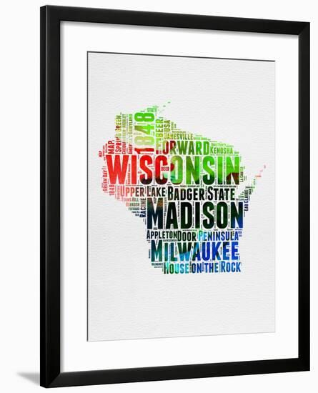 Wisconsin Watercolor Word Cloud-NaxArt-Framed Art Print