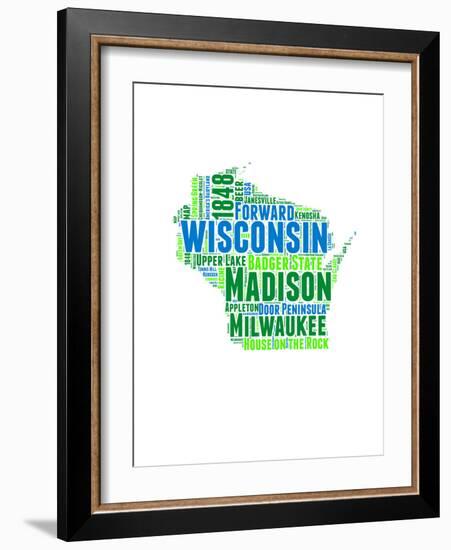 Wisconsin Word Cloud Map-NaxArt-Framed Premium Giclee Print