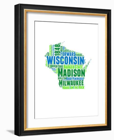 Wisconsin Word Cloud Map-NaxArt-Framed Premium Giclee Print