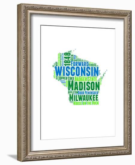 Wisconsin Word Cloud Map-NaxArt-Framed Art Print