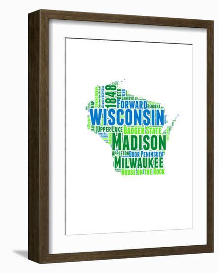 Wisconsin Word Cloud Map-NaxArt-Framed Art Print