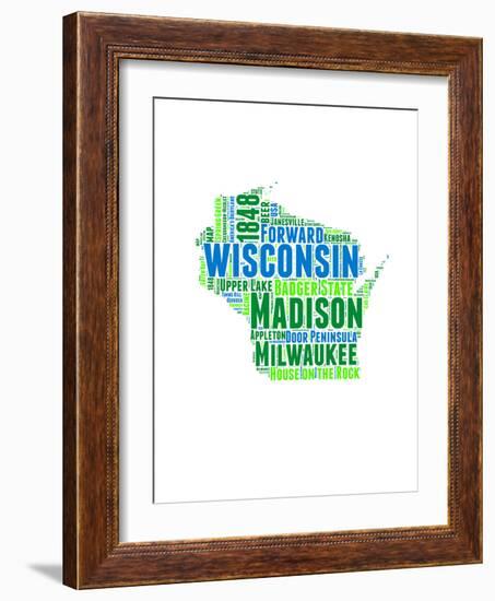 Wisconsin Word Cloud Map-NaxArt-Framed Art Print