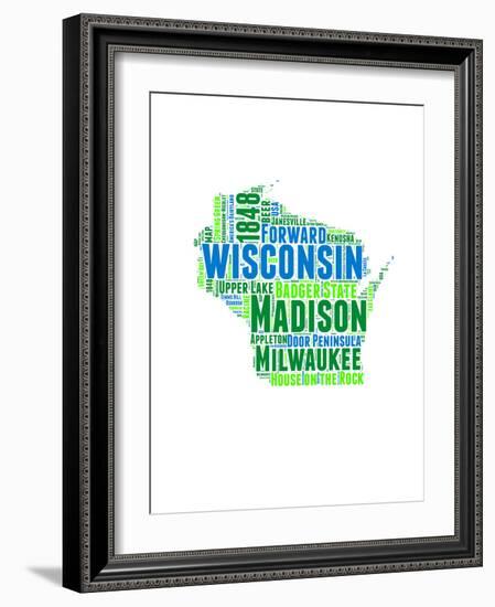 Wisconsin Word Cloud Map-NaxArt-Framed Art Print