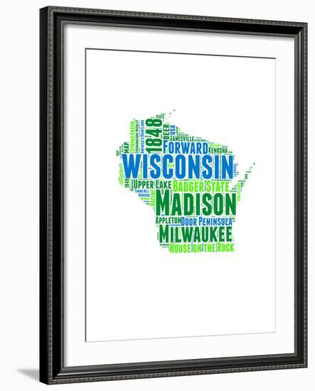 Wisconsin Word Cloud Map-NaxArt-Framed Art Print