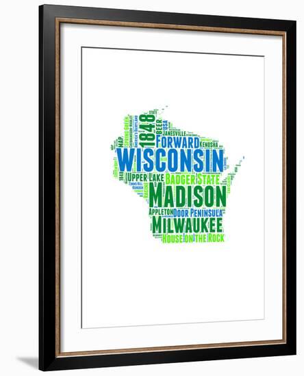 Wisconsin Word Cloud Map-NaxArt-Framed Art Print