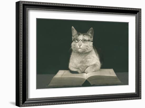 Wise Cat Reading Book-null-Framed Art Print