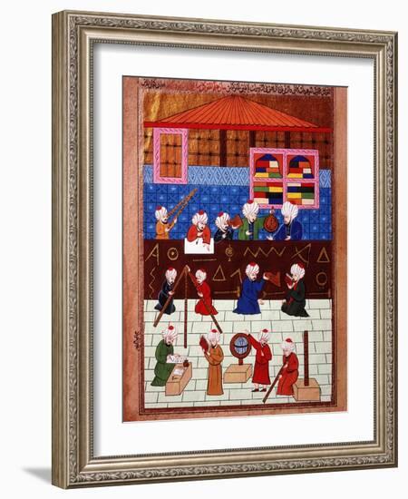 Wise Men and Astronomers in the Galata Observation Tower, Ottoman Minature, 16th century-null-Framed Giclee Print