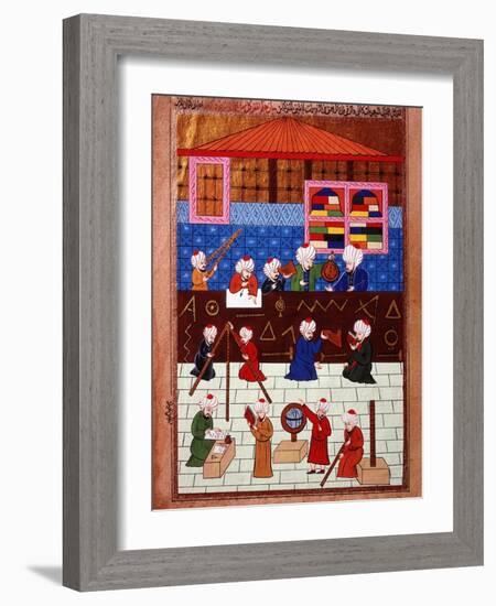 Wise Men and Astronomers in the Galata Observation Tower, Ottoman Minature, 16th century-null-Framed Giclee Print