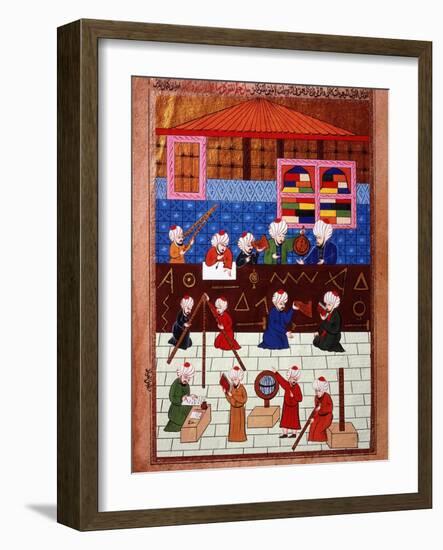 Wise Men and Astronomers in the Galata Observation Tower, Ottoman Minature, 16th century-null-Framed Giclee Print