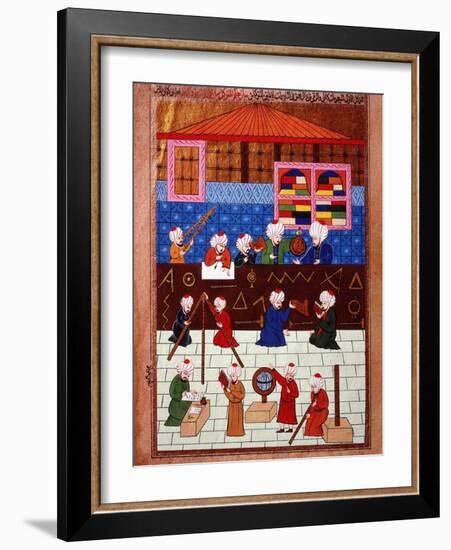 Wise Men and Astronomers in the Galata Observation Tower, Ottoman Minature, 16th century-null-Framed Giclee Print