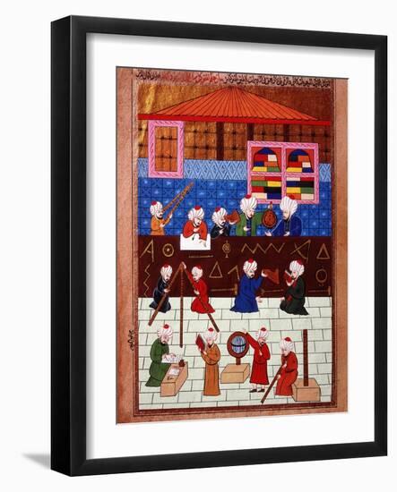 Wise Men and Astronomers in the Galata Observation Tower, Ottoman Minature, 16th century-null-Framed Giclee Print