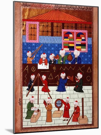Wise Men and Astronomers in the Galata Observation Tower, Ottoman Minature, 16th century-null-Mounted Giclee Print