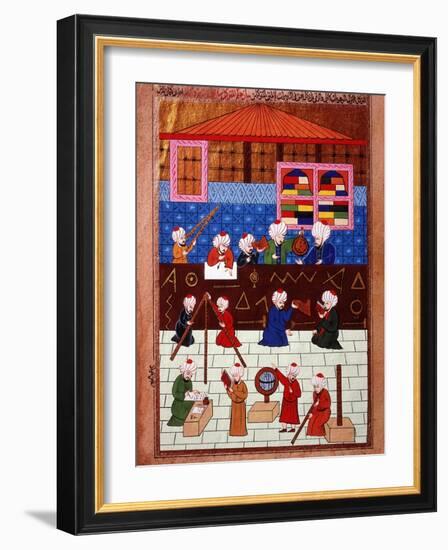 Wise Men and Astronomers in the Galata Observation Tower, Ottoman Minature, 16th century-null-Framed Giclee Print
