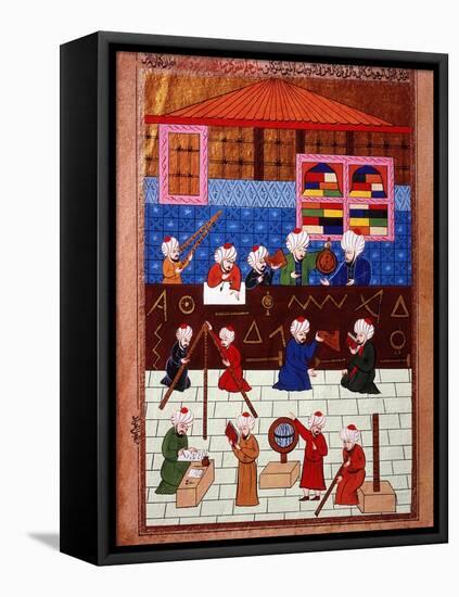 Wise Men and Astronomers in the Galata Observation Tower, Ottoman Minature, 16th century-null-Framed Premier Image Canvas