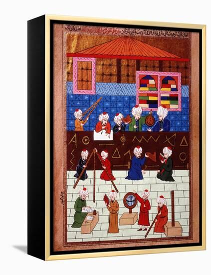 Wise Men and Astronomers in the Galata Observation Tower, Ottoman Minature, 16th century-null-Framed Premier Image Canvas