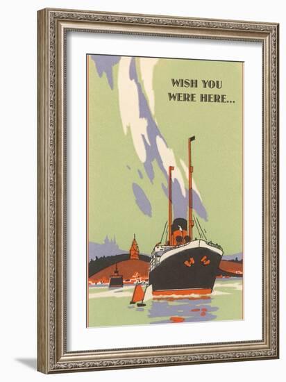 Wish You Were Here, Art Deco Ocean Liner-null-Framed Art Print