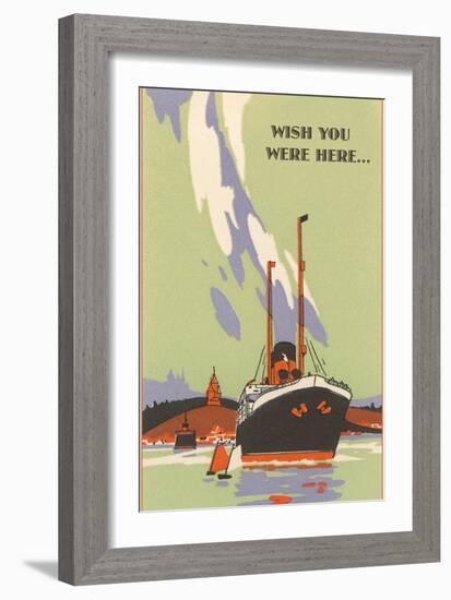 Wish You Were Here, Art Deco Ocean Liner-null-Framed Art Print