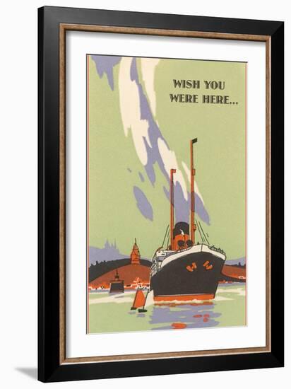 Wish You Were Here, Art Deco Ocean Liner-null-Framed Art Print