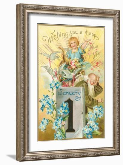 Wishing You a Happy New Year, Victorian Angel, Father Time-null-Framed Art Print