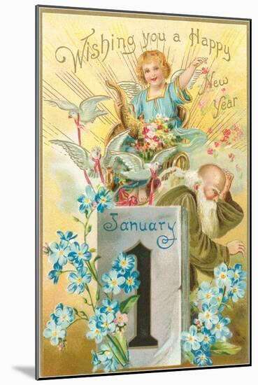 Wishing You a Happy New Year, Victorian Angel, Father Time-null-Mounted Art Print