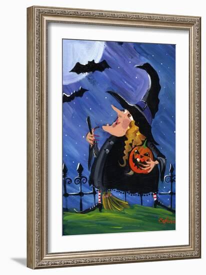 Witch and Bats Halloween Moon-sylvia pimental-Framed Art Print