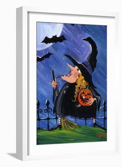 Witch and Bats Halloween Moon-sylvia pimental-Framed Art Print